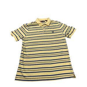 Chaps Men's Large Yellow & Blue Striped Polo Golf Grandpa Shirt 100% Cotton